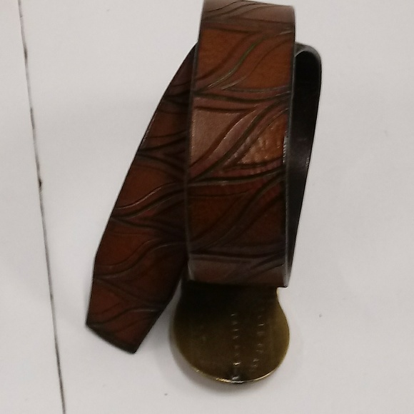 Distressed Genuine Leather Solid Brass Belt - Picture 5 of 8